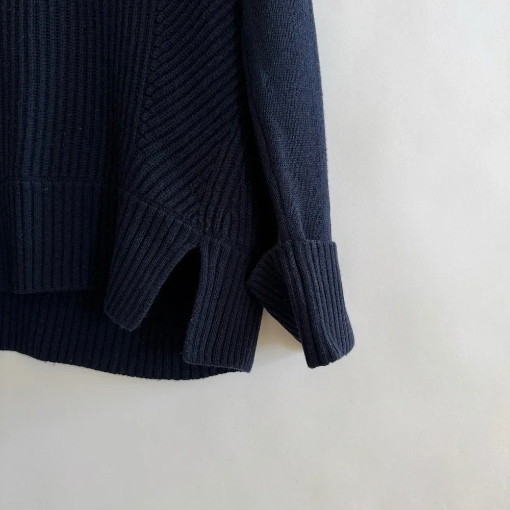 Elie‎ Tahari Womens Ribbed Wool Cashmere Mock Turtleneck Sweater Blue Large